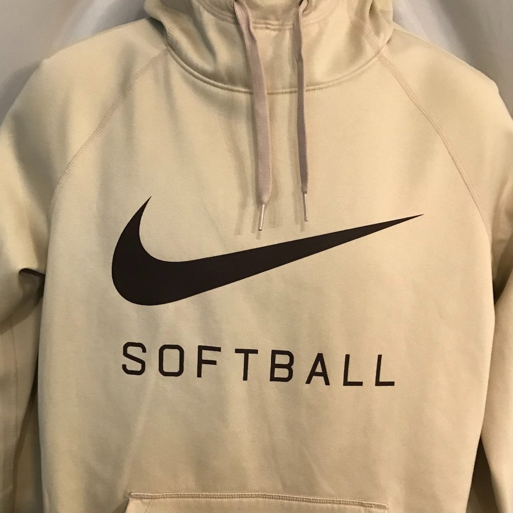 Nike Unisex Softball Cream/Brown Activewear Athletic Sport Cut Pullover Hoodie - Picture 2 of 4